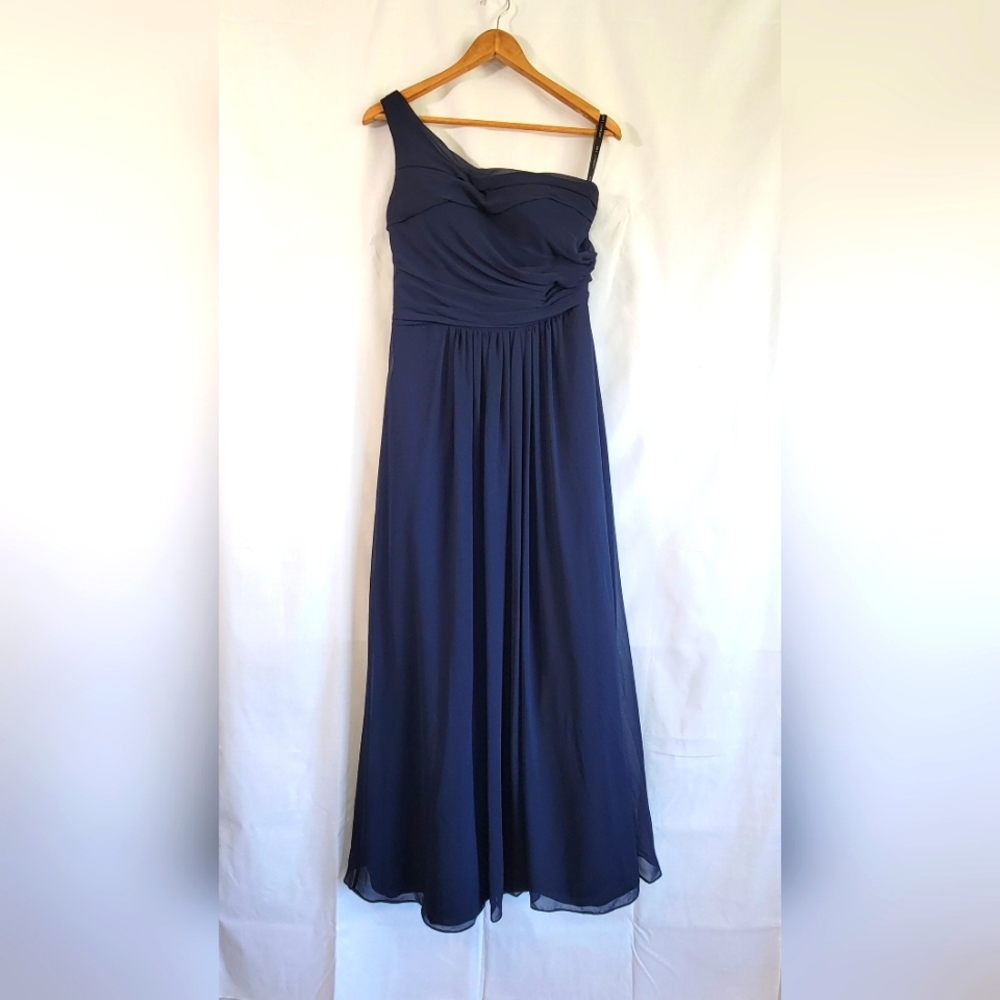 Bill Levkoff Blue One Shoulder Chiffon Bridesmaid Dress 10